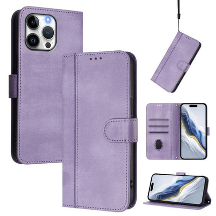 Line Splicing Buckle Retro Leather Phone Case, For iPhone 16 Pro, For iPhone 16 Plus, For iPhone 16