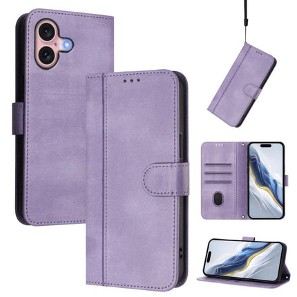 Line Splicing Buckle Retro Leather Phone Case, For iPhone 16 Pro, For iPhone 16 Plus, For iPhone 16