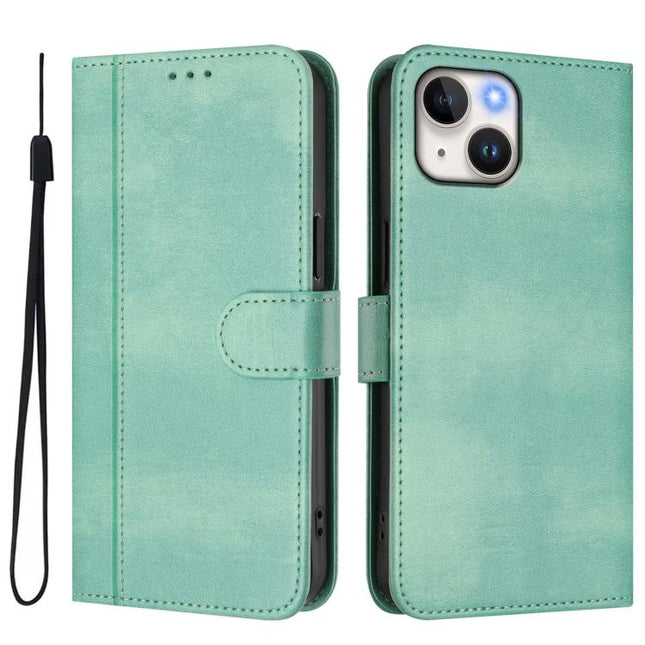 Line Splicing Buckle Retro Leather Phone Case, For iPhone 15, For iPhone 14 Plus, For iPhone 14 / 13