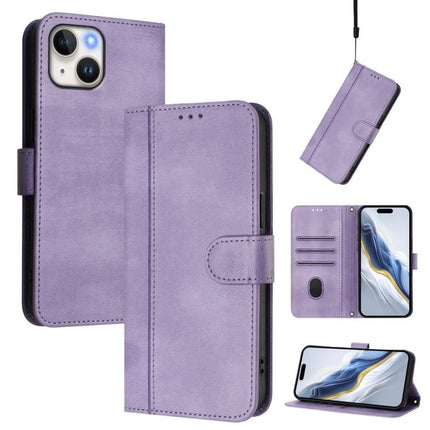 Line Splicing Buckle Retro Leather Phone Case, For iPhone 15, For iPhone 14 Plus, For iPhone 14 / 13