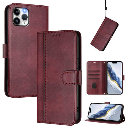 Line Splicing Buckle Retro Leather Phone Case, For iPhone 11 Pro Max, For iPhone 11, For iPhone 11 Pro