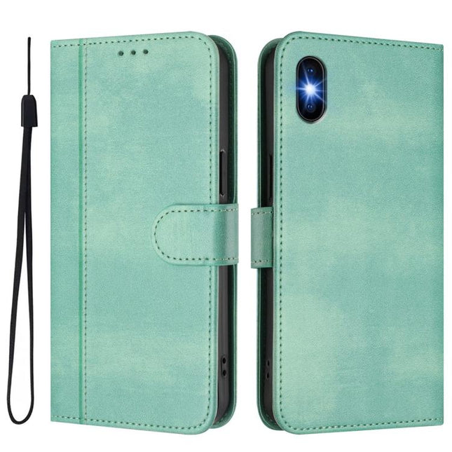 Line Splicing Buckle Retro Leather Phone Case