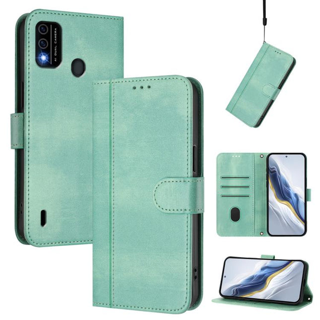 Line Splicing Buckle Retro Leather Phone Case, For itel A48
