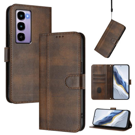 Line Splicing Buckle Retro Leather Phone Case, For itel City 100, For itel A58 Lite / A49 Play, For itel P55T 4G / Tecno Spark Go 2024
