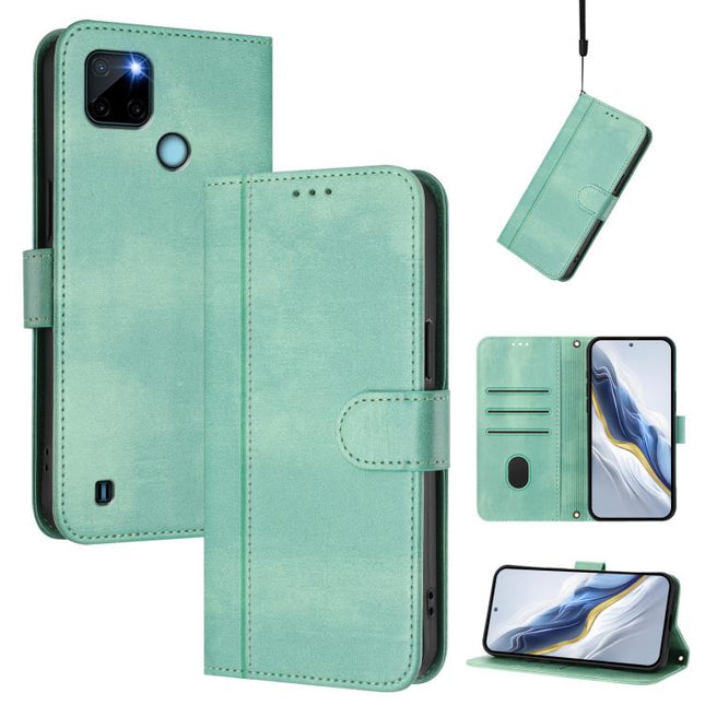Line Splicing Buckle Retro Leather Phone Case, For Realme C21Y, For Realme C25 / C15 / C12 / C25s, For Realme GT 5G / GT Neo 5G
