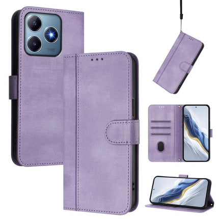 Line Splicing Buckle Retro Leather Phone Case, For Realme 13 4G / 12 4G / P1 5G Global, For Realme C61 4G / C63 4G Global, For Realme 13+ 5G Global