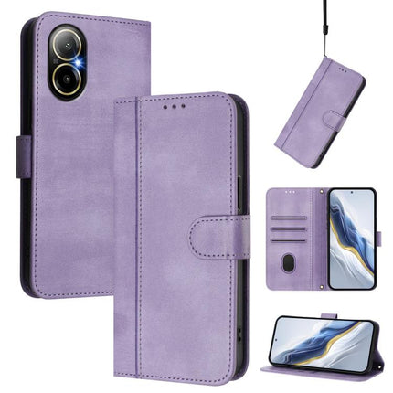 Line Splicing Buckle Retro Leather Phone Case, For Realme C67 4G / 12 Lite 4G Global, For Realme 12 Pro 5G / 12 Pro+ 5G Global, For Realme C53 4G Global / C51 4G