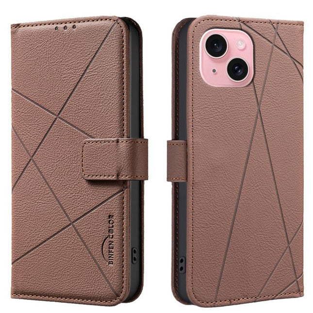 Geometric Pattern RFID Leather Phone Case, For iPhone 15, For iPhone 13 / 14, For iPhone 14 Pro, For iPhone 14 Pro Max