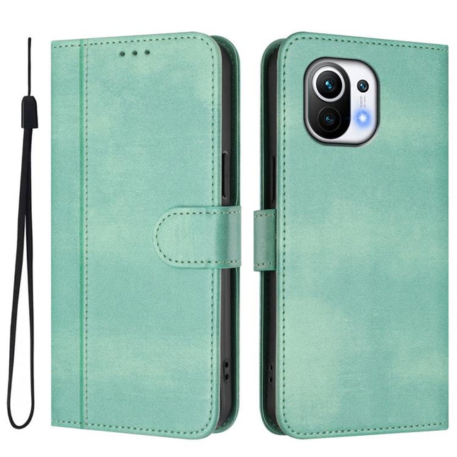 Line Splicing Buckle Retro Leather Phone Case, For Xiaomi Mi 11