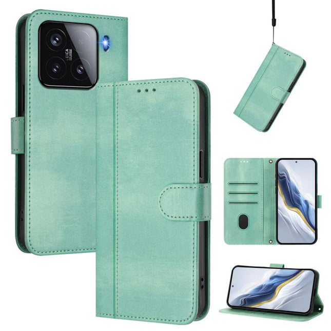 Line Splicing Buckle Retro Leather Phone Case, For Xiaomi 15, For Xiaomi 14T Pro 5G, For Xiaomi 14T 5G