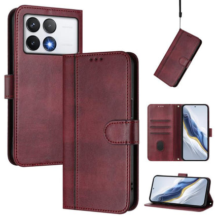 Line Splicing Buckle Retro Leather Phone Case, For Xiaomi Poco F6 5G, For Xiaomi Poco F6 Pro 5G, For Xiaomi Poco X6 Neo 5G