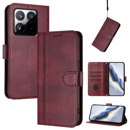Line Splicing Buckle Retro Leather Phone Case, For Redmi 15 5G / 4G EU 171mm, For Xiaomi 15T Pro 5G, For Xiaomi 15T 5G