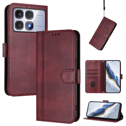 Line Splicing Buckle Retro Leather Phone Case, For Redmi Note 14 Pro 4G Global, For Redmi Note 14 4G 163.25mm, For Redmi K70 Ultra