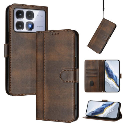 Line Splicing Buckle Retro Leather Phone Case, For Redmi Note 14 Pro 4G Global, For Redmi Note 14 4G 163.25mm, For Redmi K70 Ultra