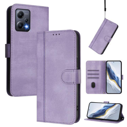 Line Splicing Buckle Retro Leather Phone Case, For Redmi Note 12 Pro Speed / Note 12 Pro 5G, For Redmi Note 12 5G India / Xiaomi Poco X5, For Redmi 10 5G / 10 Prime+ 5G India