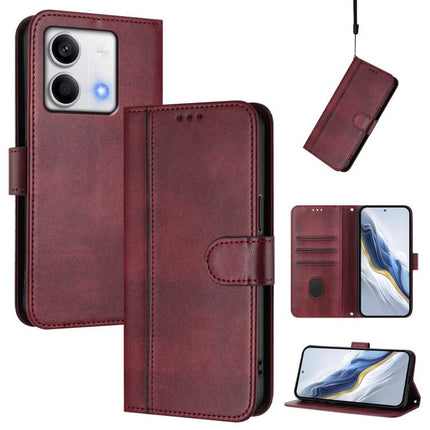 Line Splicing Buckle Retro Leather Phone Case, For Redmi Note 13 5G Global, For Redmi Note 13 Pro+ 5G Global, For Redmi 12 5G / 4G Global