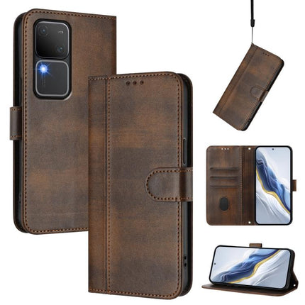 Line Splicing Buckle Retro Leather Phone Case, For vivo V30 5G / V30 Pro 5G Global, For vivo V29e 5G / V30 Lite 5G Global, For vivo Y36 5G / 4G / Y27s 4G Global