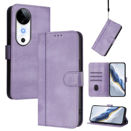 Line Splicing Buckle Retro Leather Phone Case, For vivo Y03 4G / Y18 4G Global, For vivo V30E 5G Global / V40 Lite 5G, For vivo S19