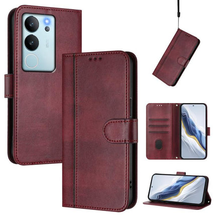 Line Splicing Buckle Retro Leather Phone Case, For vivo V30 5G / V30 Pro 5G Global, For vivo V29e 5G / V30 Lite 5G Global, For vivo Y36 5G / 4G / Y27s 4G Global