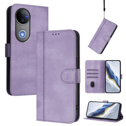 Line Splicing Buckle Retro Leather Phone Case, For vivo Y29 4G Global, For vivo V50 5G Global, For vivo S20 5G