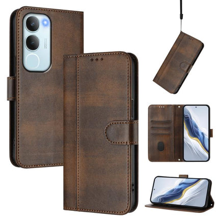 Line Splicing Buckle Retro Leather Phone Case, For vivo Y19s 4G Global, For vivo X200 Pro mini, For vivo Y100 5G IDN / T3 5G IDN