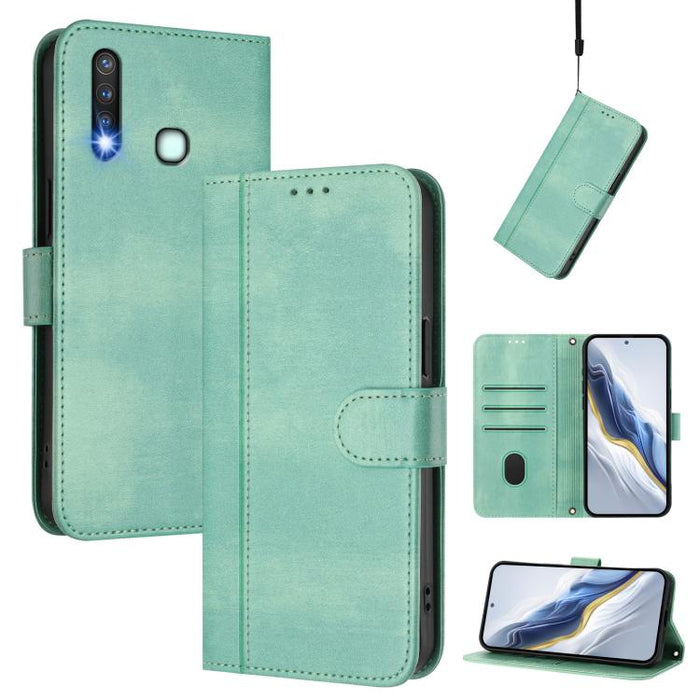 Line Splicing Buckle Retro Leather Phone Case, For vivo Y19 / U3 / Y5s / Z5i / U20, For vivo Y27 4G 2023 Global
