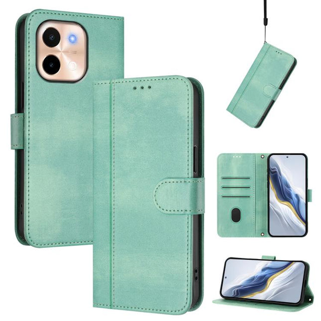 Line Splicing Buckle Retro Leather Phone Case, For vivo Y28 4G Global, For vivo X100s 5G, For vivo Y38 5G / T3x 5G Global