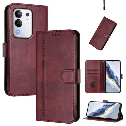 Line Splicing Buckle Retro Leather Phone Case, For vivo Y29 4G Global, For vivo V50 5G Global, For vivo S20 5G