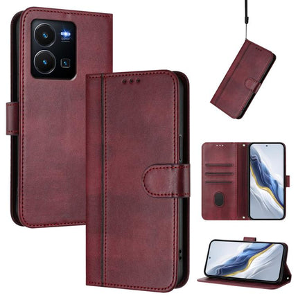 Line Splicing Buckle Retro Leather Phone Case, For vivo Y35 4G / Y22s 4G / Y22 4G Global, For vivo Y55s 5G 2023 / Y30 5G, For vivo Y33s 4G Global / Y21 2021