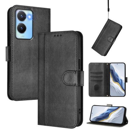 Line Splicing Buckle Retro Leather Phone Case, For vivo Y100 5G / Y100A 5G India, For vivo Y02A 4G / Y02 4G / Y11 2023, For vivo Y56 5G / Y16 4G / Y02s 4G Global