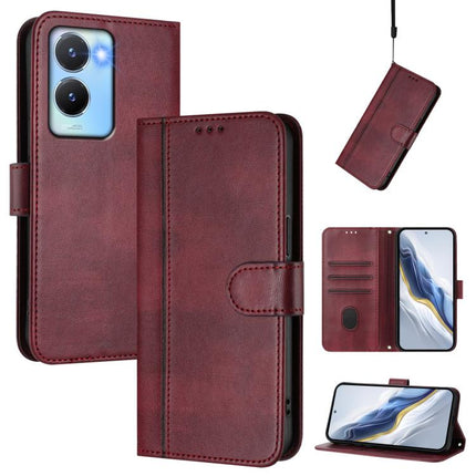 Line Splicing Buckle Retro Leather Phone Case, For vivo Y100 5G / Y100A 5G India, For vivo Y02A 4G / Y02 4G / Y11 2023, For vivo Y56 5G / Y16 4G / Y02s 4G Global