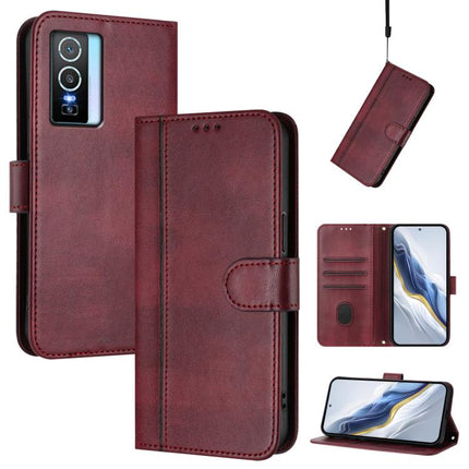 Line Splicing Buckle Retro Leather Phone Case, For vivo Y76 5G, For vivo Y73 2021, For vivo Y52s 5G / iQOO U3 / Y31s 5G