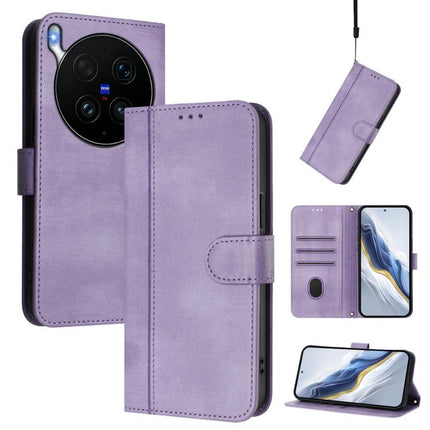 Line Splicing Buckle Retro Leather Phone Case, For vivo V70 FE 5G, For vivo X300 Ultra, For vivo X300 Pro 5G