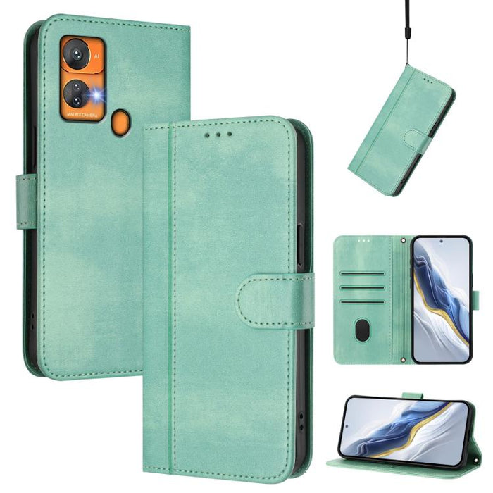 Line Splicing Buckle Retro Leather Phone Case, For Oukitel C33