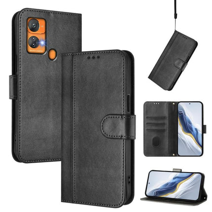 Line Splicing Buckle Retro Leather Phone Case, For Oukitel C33