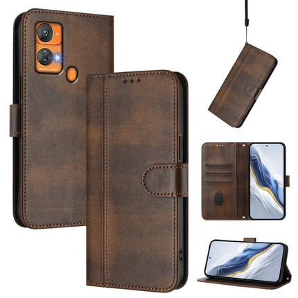 Line Splicing Buckle Retro Leather Phone Case, For Oukitel C33
