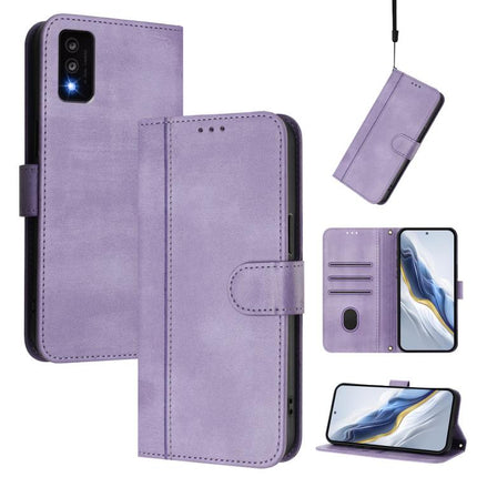 Line Splicing Buckle Retro Leather Phone Case, For TCL Stylus 5G, For TCL 303, For TCL 30T
