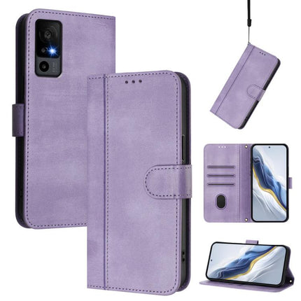 Line Splicing Buckle Retro Leather Phone Case, For TCL 40 R 5G, For TCL 30 XL, For TCL 305 / 306 / 30 SE