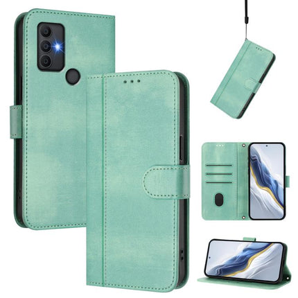 Line Splicing Buckle Retro Leather Phone Case, For TCL 40 R 5G, For TCL 30 XL, For TCL 305 / 306 / 30 SE