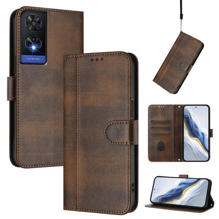 Line Splicing Buckle Retro Leather Phone Case, For TCL 505, For TCL 502, For TCL 405 / 406 / 408