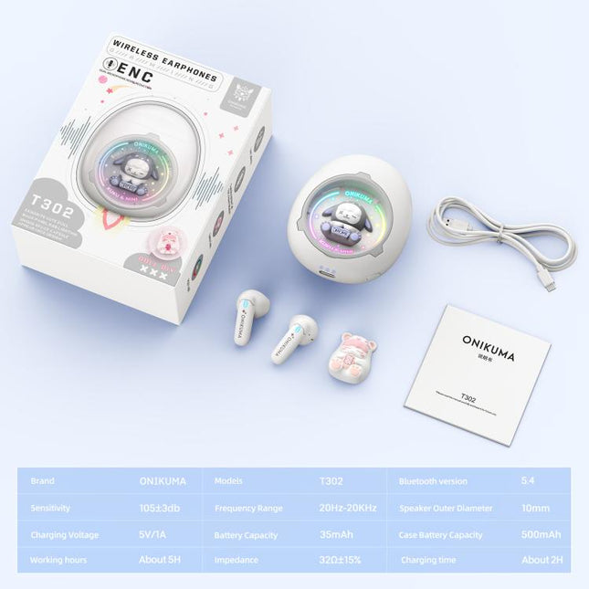 ONIKUMA T302 RGB Cute Unique Doll BT 5.4 Wireless Earphones