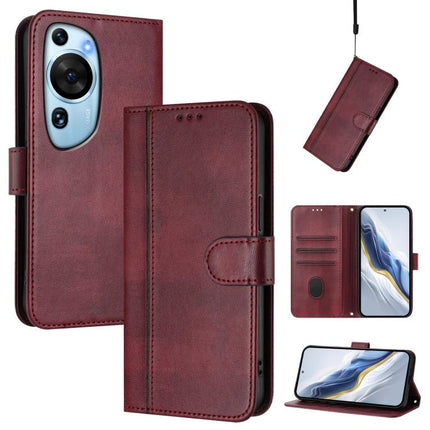 Line Splicing Buckle Retro Leather Phone Case, For Huawei Mate 60, For Huawei P60 Art, For Huawei P60 / P60 Pro