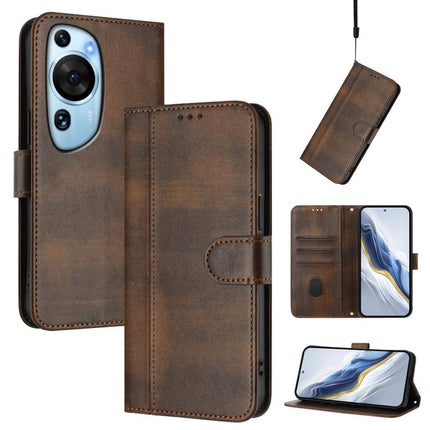 Line Splicing Buckle Retro Leather Phone Case, For Huawei Mate 60, For Huawei P60 Art, For Huawei P60 / P60 Pro