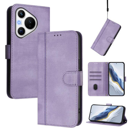 Line Splicing Buckle Retro Leather Phone Case, For Huawei Nova 12s Global, For Huawei Pura 70, For Huawei Mate 60 Pro / Mate 60 Pro+