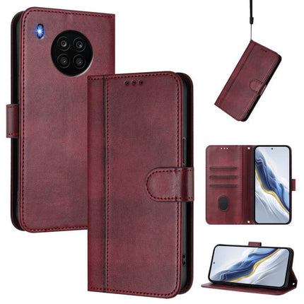 Line Splicing Buckle Retro Leather Phone Case, For Honor 60 Pro, For Honor 60, For Honor 50 Lite