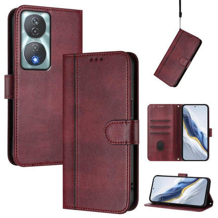 Line Splicing Buckle Retro Leather Phone Case, For Honor 200 Pro, For Honor Play 50, For Honor 90 Smart / X7b 4G / X7b 5G Global