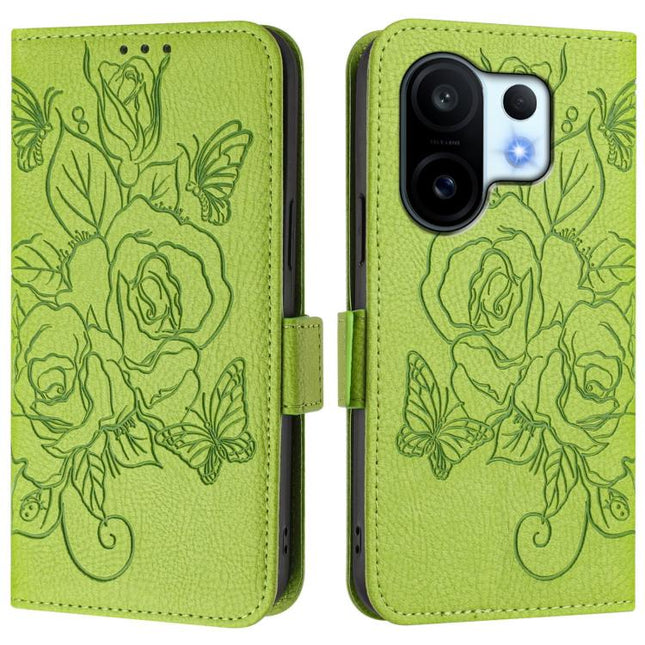 Embossed Rose RFID Anti-theft Leather Phone Case, For vivo S30 Pro mini, For vivo S30, For vivo X200s 5G