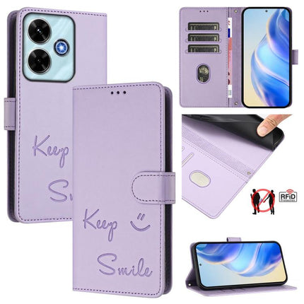 Smile Embossing RFID Leather Phone Case, For Xiaomi Poco M6 Plus / Redmi 13x 4G, For Xiaomi Poco C71 / Redmi A5 4G 171.7mm, For Xiaomi Poco F7 Pro / F7 Ultra