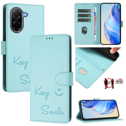 Smile Embossing RFID Leather Phone Case, For Xiaomi Poco M6 Plus / Redmi 13x 4G, For Xiaomi Poco C71 / Redmi A5 4G 171.7mm, For Xiaomi Poco F7 Pro / F7 Ultra
