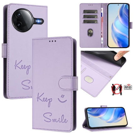 Smile Embossing RFID Leather Phone Case, For Xiaomi Poco M6 Plus / Redmi 13x 4G, For Xiaomi Poco C71 / Redmi A5 4G 171.7mm, For Xiaomi Poco F7 Pro / F7 Ultra